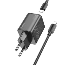 Заредете изображение във визуализатора на галерията – HOCO charger 2 x Type C +  cable Type C to Lightning PD QC 45W GaN N42 black
