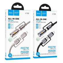 Заредете изображение във визуализатора на галерията – HOCO cable All-in-one Type C / Lightning to Type C / LED Light PD 3A 60W U138 1,2 m black
