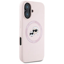 Заредете изображение във визуализатора на галерията – KARL LAGERFELD case for IPHONE 16 compatible with MagSafe KLHMP16SSKCHTCP (Silicone KC Heads) pink
