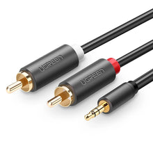 Заредете изображение във визуализатора на галерията – Ugreen AV102 10510 cable 3.5 mm mini jack (male) / 2RCA (male) 2m - gray
