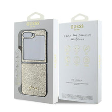 Заредете изображение във визуализатора на галерията – GUESS case for SAMSUNG Z Flip 6 GUHCZF6HGGSHD (HC PU 4G Glitter Script) gold
