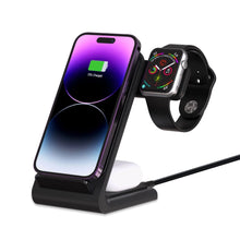 Заредете изображение във визуализатора на галерията – Tech-Protect QI15W-A20 inductive charger with 3in1 stand for smartphone / headphones / Apple Watch - black

