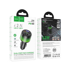 Заредете изображение във визуализатора на галерията – Car ransmiter bluetooth Hoco 2 x USB A + USB C QC3.0 PD 42W E166 black
