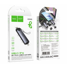 Заредете изображение във визуализатора на галерията – Card reader SD/TF 3.0 + USB 2.0 Type-C/Lightning Hoco HB56B grey
