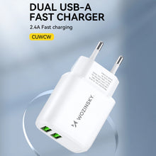Заредете изображение във визуализатора на галерията – Wozinsky CUWCW 2.4A 2 x USB-A wall charger - white
