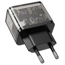 Заредете изображение във визуализатора на галерията – HOCO wall charger USB A + Type C PD QC3.0 3A 20W N34 transparent
