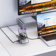 Заредете изображение във визуализатора на галерията – HOCO adapter HUB 9in1 Type C with wireless charger HB49 metal gray
