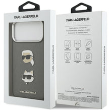 Заредете изображение във визуализатора на галерията – KARL LAGERFELD case for IPHONE 17 Pro Max KLHCP17XPSFDHPOG (FW Grained PU W/ K&amp;C Heads Pin &amp; Logo) gray
