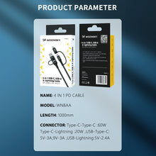 Заредете изображение във визуализатора на галерията – Wozinsky WNBAA 4in1 cable 2x USB-C 1x USB-A 1x Lightning 60W 1 m - black
