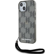 Заредете изображение във визуализатора на галерията – Karl Lagerfeld IML Mono KL Pattern &amp; Cord case for iPhone 15 / 14 / 13 - black
