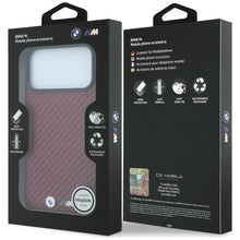 Заредете изображение във визуализатора на галерията – BMW case for IPHONE 18 Pro Max/17 Pro Max compatible with MagSafe (Carbon Metal Logo) burgundy 
