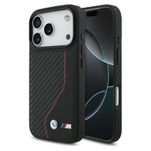 Заредете изображение във визуализатора на галерията – BMW case for IPHONE 17 Pro compatible with MagSafe BMHMP17L25PCCSCKR (PU Carbon Line &amp; Logo) red
