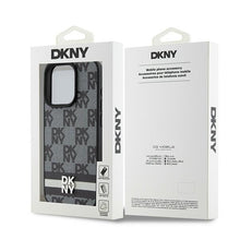 Заредете изображение във визуализатора на галерията – Original Case DKNY hardcase Leather Checkered Mono Pattern &amp; Printed Stripes DKHCP15XPCPTSSK for Iphone 15 Pro Max black

