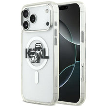 Заредете изображение във визуализатора на галерията – KARL LAGERFELD case for IPHONE 17 Pro Max compatible with MagSafe KLHMP17XHGKCGKBT (IML Glitter K&amp;C Sketch Logo) transparent
