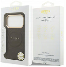 Заредете изображение във визуализатора на галерията – GUESS case for IPHONE 17 Pro compatible with MagSafe GUHMP17LPSAMSECW (PU W/ Peony Hot Stamp) brown
