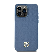 Заредете изображение във визуализатора на галерията – Original Case DKNY hardcase Leather Monogram Pattern Metal Logo MagSafe DKHMP15XPSHRPSB for Iphone 15 Pro Max blue
