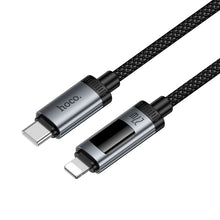 Заредете изображение във визуализатора на галерията – Data Cable with digital display USB C to Lightning Hoco PD 27W 1,2 m U148 black
