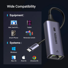 Заредете изображение във визуализатора на галерията – Ugreen CM648 USB-C to RJ45 Ethernet 2.5G adapter - gray
