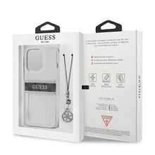 Заредете изображение във визуализатора на галерията – Guess GUHCP13LKB4GGR iPhone 13 Pro / 13 6,1" Transparent hardcase 4G Grey Strap Charm
