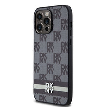 Заредете изображение във визуализатора на галерията – Original Case DKNY hardcase Leather Checkered Mono Pattern &amp; Printed Stripes DKHCP14XPCPTSSK for Iphone 14 Pro Max black
