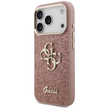 Заредете изображение във визуализатора на галерията – GUESS case for IPHONE 17 Pro GUHCP17LHG4SGCP (Fixed Glitter Big 4G Metal Frame) pink
