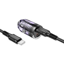 Заредете изображение във визуализатора на галерията – Borofone Car charger BZ29B Outstanding - 2xType C - PD 36W 3A with Type C to Type C cable transparent-purple
