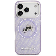 Заредете изображение във визуализатора на галерията – KARL LAGERFELD case for IPHONE 17 Pro Max compatible with MagSafe KLHMP17XHMKBKCHOU (IML Glitter K&amp;C Heads Logo) purple
