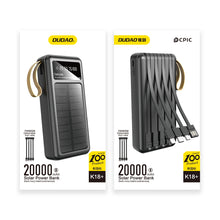 Заредете изображение във визуализатора на галерията – Dudao K18+ solar power bank USB-A / USB-C / Lightning / micro USB 20000 mAh - black
