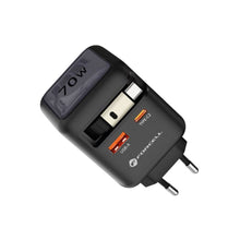 Заредете изображение във визуализатора на галерията – FORCELL F-ENERGY GaN III VT-R7 travel charger with retractable cable Type C and 1x Type C, 1x USB A charging ports PD QC4.0 3A 70W gray
