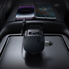 Заредете изображение във визуализатора на галерията – Car charger Hoco QC3.0 PD 45W with retractable cable and FM transmitter E167 black
