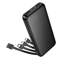 Заредете изображение във визуализатора на галерията – Powerbank Hoco 10000 mAh 2A with four built-in cables USB A + USB C+ Lightning + Micro USB J163 black
