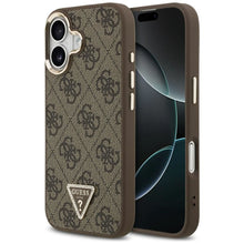 Заредете изображение във визуализатора на галерията – GUESS case for IPHONE 17 compatible with MagSafe GUHMP17SP4GTDGMW (4G PU W/ Triangle Logo) gold brown

