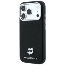 Заредете изображение във визуализатора на галерията – KARL LAGERFELD case for IPHONE 18 Pro Max/ 17 Pro Max compatible with MagSafe (Grained Choupette Head Metal) black
