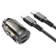 Заредете изображение във визуализатора на галерията – Borofone Car charger BZ29 Ray - Type C - PD 30W 3A with Type C to Lightning transparent-black
