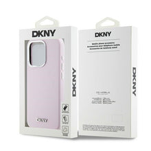 Заредете изображение във визуализатора на галерията – DKNY case for IPHONE 15 Pro compatible with MagSafe DKHMP15LSMCHLP (DKNY HC MagSafe Silicone W/Horizontal Metal Logo) pink

