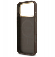Заредете изображение във визуализатора на галерията – GUESS case for IPHONE 17 Pro Max compatible with MagSafe GUHMP17XPSAMSECW (PU W/ Peony Hot Stamp) brown
