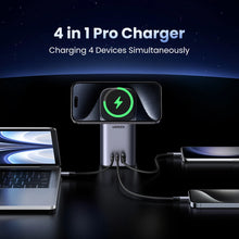 Заредете изображение във визуализатора на галерията – Ugreen CD342 100W GaN charging station 2x USB-C 1x USB-A with Qi MagSafe inductive charging - gray
