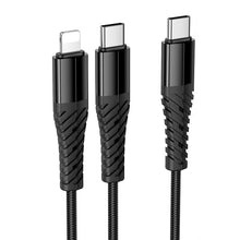 Заредете изображение във визуализатора на галерията – Cable 2in1 USB C to USB C+Lightnig Hoco 1 m X123 black
