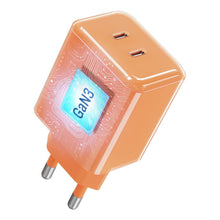 Заредете изображение във визуализатора на галерията – Phone charger Forcell F-Energy GaN III Crystal Color 2x USB C AVS SSFC3.0 60W + silicone cable USB C to USB C VT-60 orange
