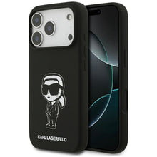 Заредете изображение във визуализатора на галерията – KARL LAGERFELD case for IPHONE 17 Pro compatible with MagSafe KLHMP17LSKIGROK (Silicone W/ KL Sketch &amp; Logo) black

