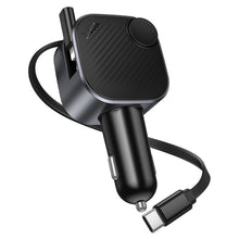 Заредете изображение във визуализатора на галерията – Car charger Hoco QC3.0 PD 45W with retractable cable and FM transmitter E167 black

