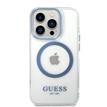 Заредете изображение във визуализатора на галерията – Guess Metal Outline MagSafe case for iPhone 14 Pro - blue
