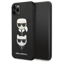 Заредете изображение във визуализатора на галерията – Karl Lagerfeld Saffiano Karl&amp;Choupette Head case for iPhone 11 Pro Max - black
