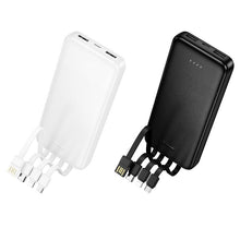 Заредете изображение във визуализатора на галерията – Powerbank Hoco 10000 mAh 2A with four built-in cables USB A + USB C+ Lightning + Micro USB J163 black
