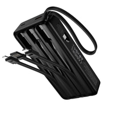 Заредете изображение във визуализатора на галерията – Powerbank 20000 mAh QC PD 2A 22,5W with built-in cables USB A + USB C + Lightning + Micro USB Hoco J156A black
