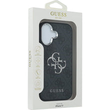 Заредете изображение във визуализатора на галерията – GUESS case for IPHONE 17 GUHCP17SP4G4SMCK (4G PU Leather Case with Big 4G and Classic Logo and Silver Metal Camera Frame) black
