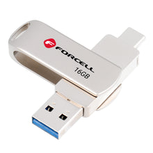 Заредете изображение във визуализатора на галерията – FORCELL F-DATA pendrive Metal Duo 16GB USB3.2 Gen 1 (USB A / Type C) silver
