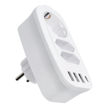 Заредете изображение във визуализатора на галерията – Power strip with 3 sockets max 16A with 3x USB A, 1x typ C ports E06 white
