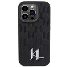 Заредете изображение във визуализатора на галерията – Karl Lagerfeld Leather Monogram Hot Stamp Metal Logo case for iPhone 15 Pro - black
