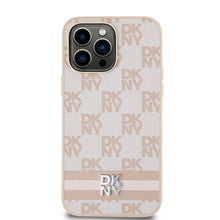 Заредете изображение във визуализатора на галерията – Original Case DKNY hardcase Leather Checkered Mono Pattern &amp; Printed Stripes DKHCP14XPCPTSSP for Iphone 14 Pro Max pink
